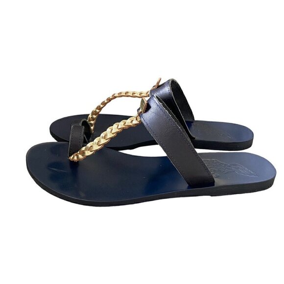 Zoi Sandal | Blue/Tan Ancient Greek Sandals Melpomeni Toe Loop Braided Blue Gold Leather Size 40 US 10